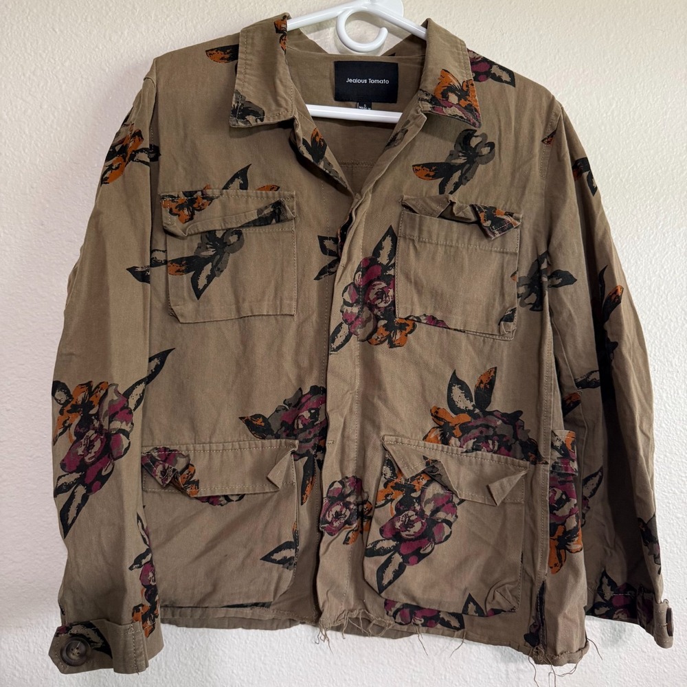 Jealous Tomato Utility Jacket Women's Small Brown Floral Print‎ Long Sleeves
